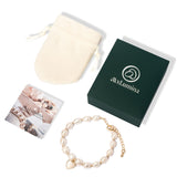 Elegant Pearl Bracelet with Gold-Tone Heart Charm