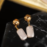 Elegant Baroque Pearl Drop Earrings with Golden Ball