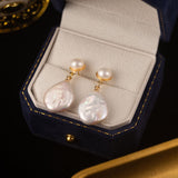 Elegant Baroque Pearl Drop Earrings with Rice Pearl