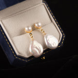 Elegant Baroque Pearl Drop Earrings with Rice Pearl