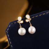 Pearl Drop Earrings with Whimsical Golden Petal