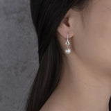 Luxurious Elegant Silver Swirl Pearl Drop Earring