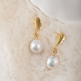 Golden Leaf and Pearl Drop Earrings