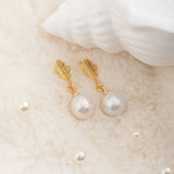 Golden Leaf and Pearl Drop Earrings