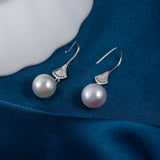 Luxurious Elegant Silver Swirl Pearl Drop Earring