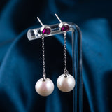 Ruby and Pearl Drop Earrings