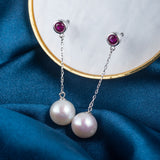 Ruby and Pearl Drop Earrings